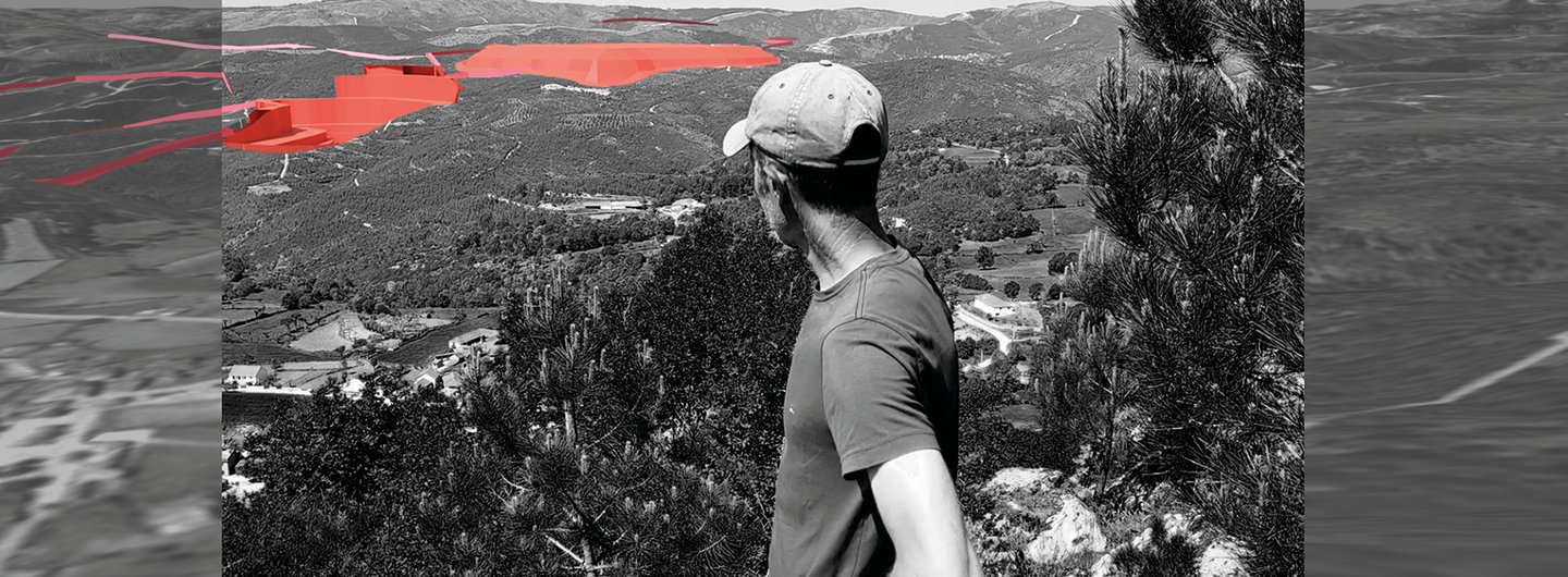 Nelson Gomes, from UDCB looking at the area of common lands where Savannah Resources proposes to develop a lithium mine. Covas do Barroso, Portugal. Image GIT, 2022.