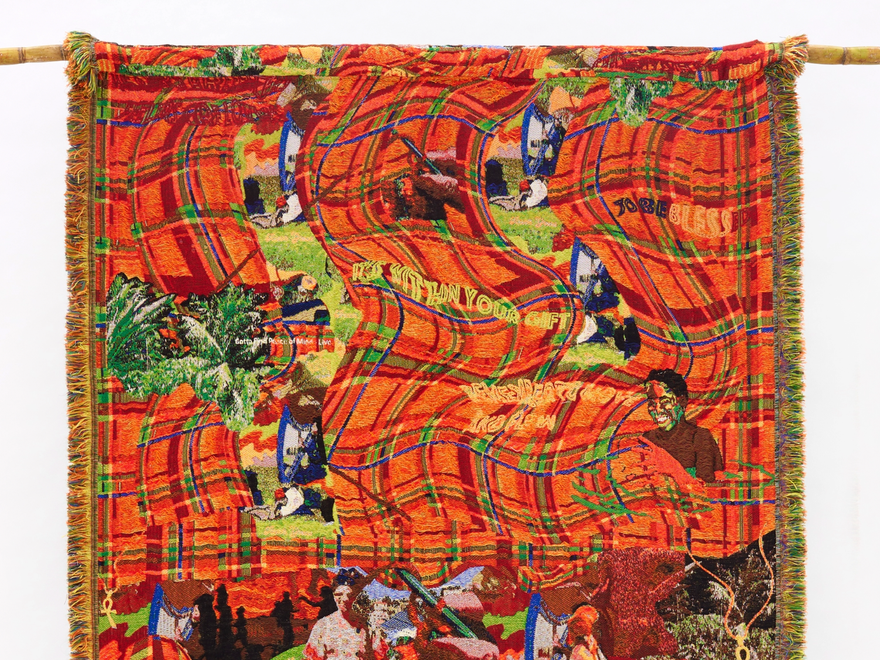 A large woven piece of art